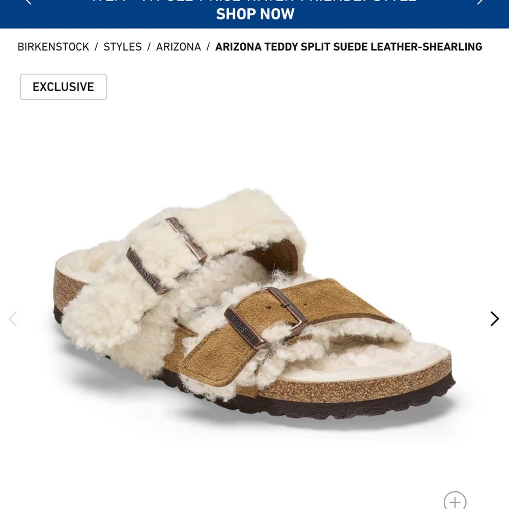 Birkenstock Arizona  “Teddy Split” Shearling and Suede Sandals